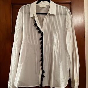 7 For All Mankind White Shirt with Black Ruffle Trim